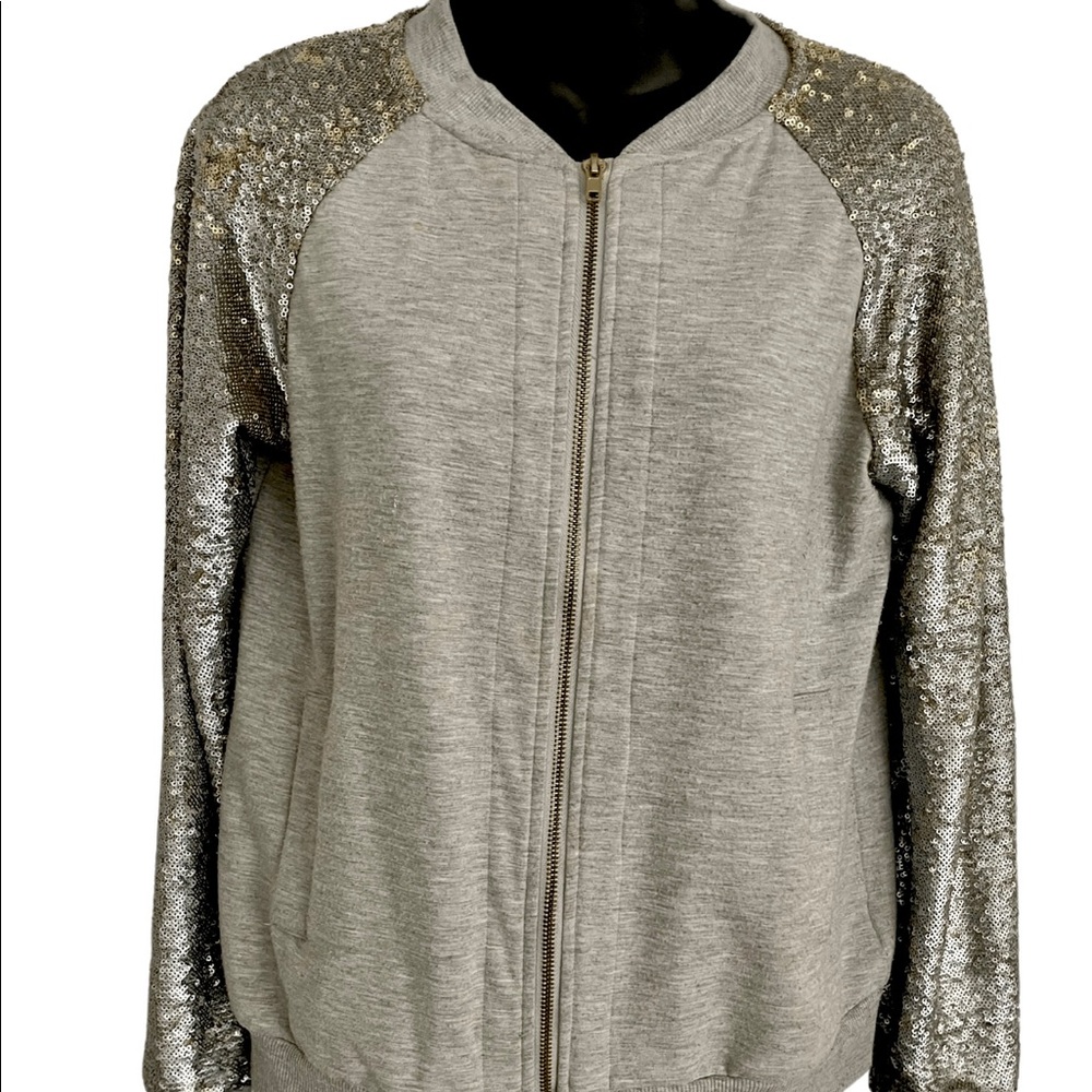 KUT from the Kloth 
Silver Sequin Athletic Jacket 
SMALL